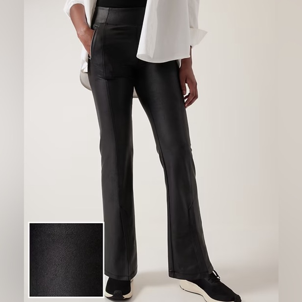 Flare Delancey Gleam Pants Pull On Stretch Zipper Pockets Front Slit Black